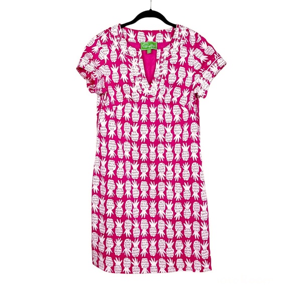 Pappagallo Dresses & Skirts - Pappagallo Tropical Pink Hawaiian Pineapple Print Short Sleeve Tori Dress
Size 6